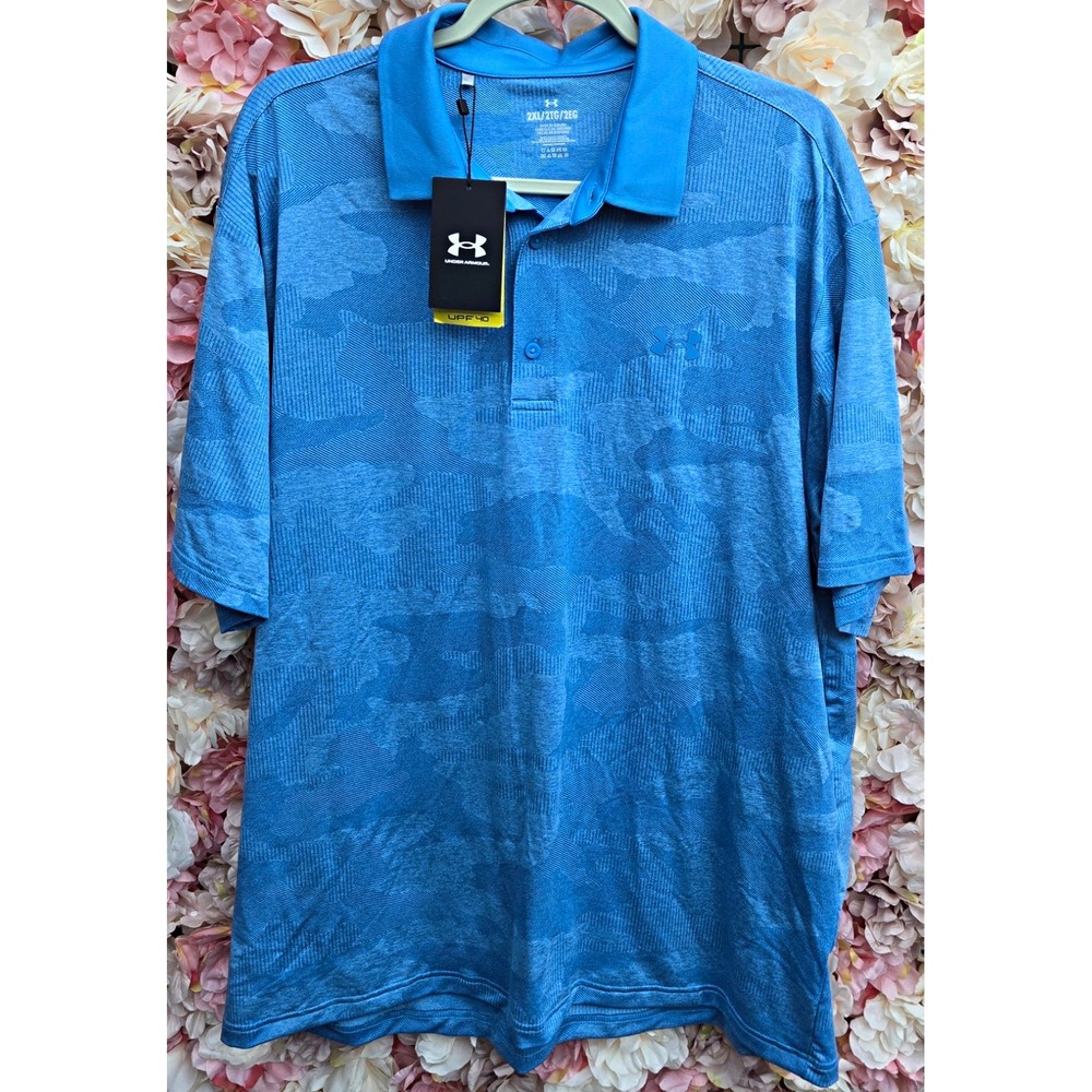Under Armour Men's Playoff Camo Jacquard Polo Shirt Blue 2XL NWT Golf 1387342